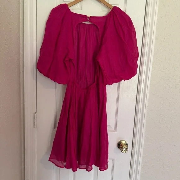 Banana Republic Ramie Open-Back Puff Sleeve Dress sz XS 100% Cotton - Picture 6 of 13